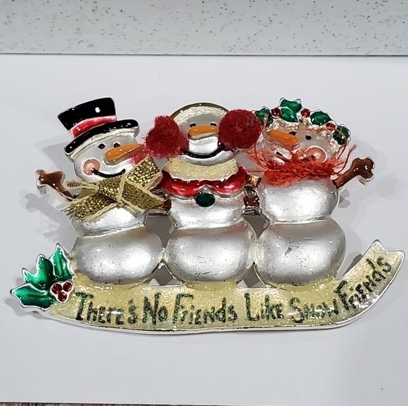 VINTAGE AJMC SNOWMAN BROOCHES SET OF 2 FRIENDS HOLIDAY WINTER - Picture 2 of 8